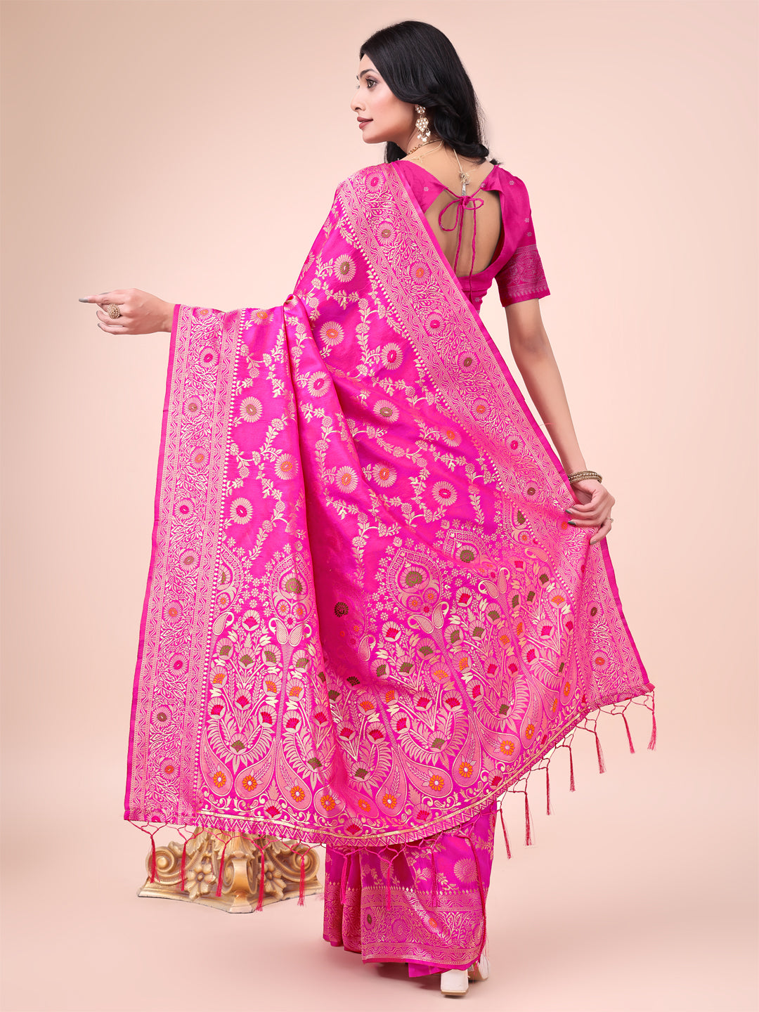 Astita Pink Banarasi Silk Saree with Floral Zari Weaving - Festive Traditional Elegance for Weddings & Celebrations - Distacart