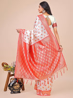 Thumbnail for Astita White & Red Banarasi Silk Saree with Teardrop Weaving & Rich Zari Pallu - Traditional Elegance for Festive Looks
