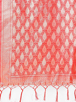 Thumbnail for Astita White & Red Banarasi Silk Saree with Teardrop Weaving & Rich Zari Pallu - Traditional Elegance for Festive Looks