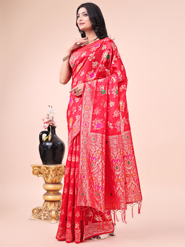 Astita Elegant Black Banarasi Cotton Saree with Zari Leaf Motifs and Rich Pallu - Traditional Indian Saree for Festive & Wedding Wear