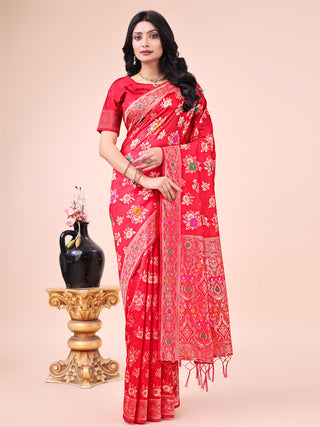 Astita Elegant Black Banarasi Cotton Saree with Zari Leaf Motifs and Rich Pallu - Traditional Indian Saree for Festive & Wedding Wear