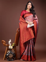 Thumbnail for Astita Majestic Red & Grey Silk Saree with Rich Woven Pallu - A Regal Touch for Special Moments