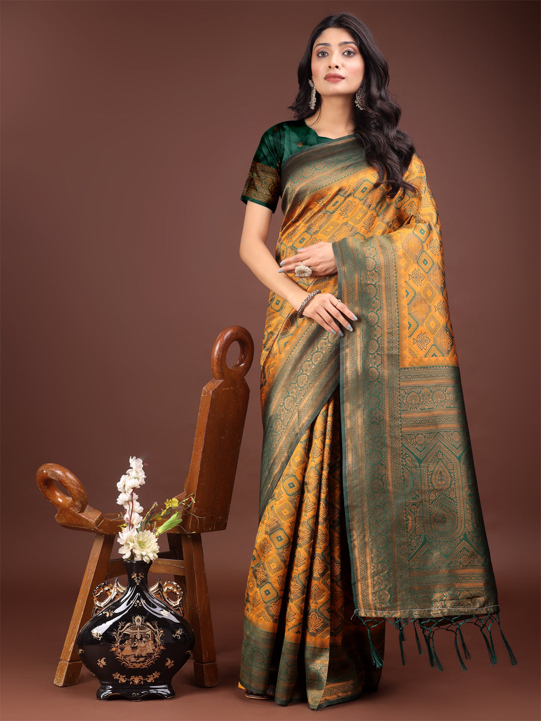 Astita Majestic Red & Yellow Silk Saree with Rich Woven Pallu - A Regal Touch for Special Moments - Distacart