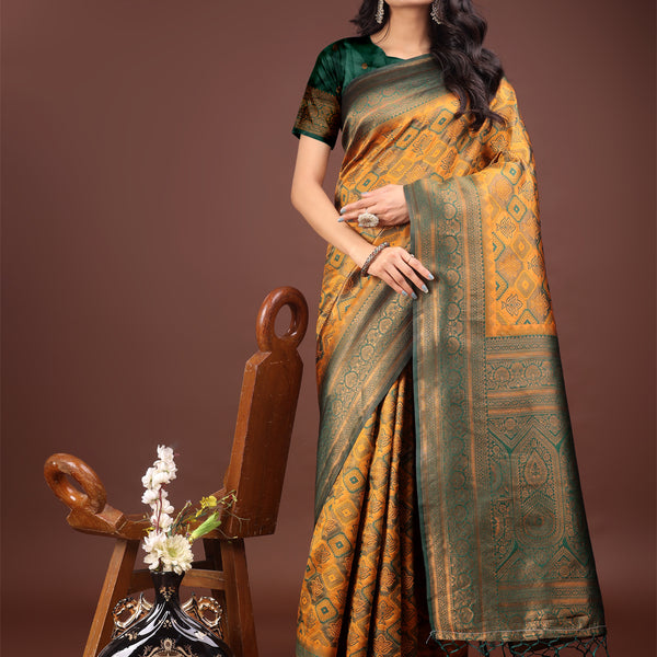 Astita Majestic Red & Yellow Silk Saree with Rich Woven Pallu - A Regal Touch for Special Moments - Distacart