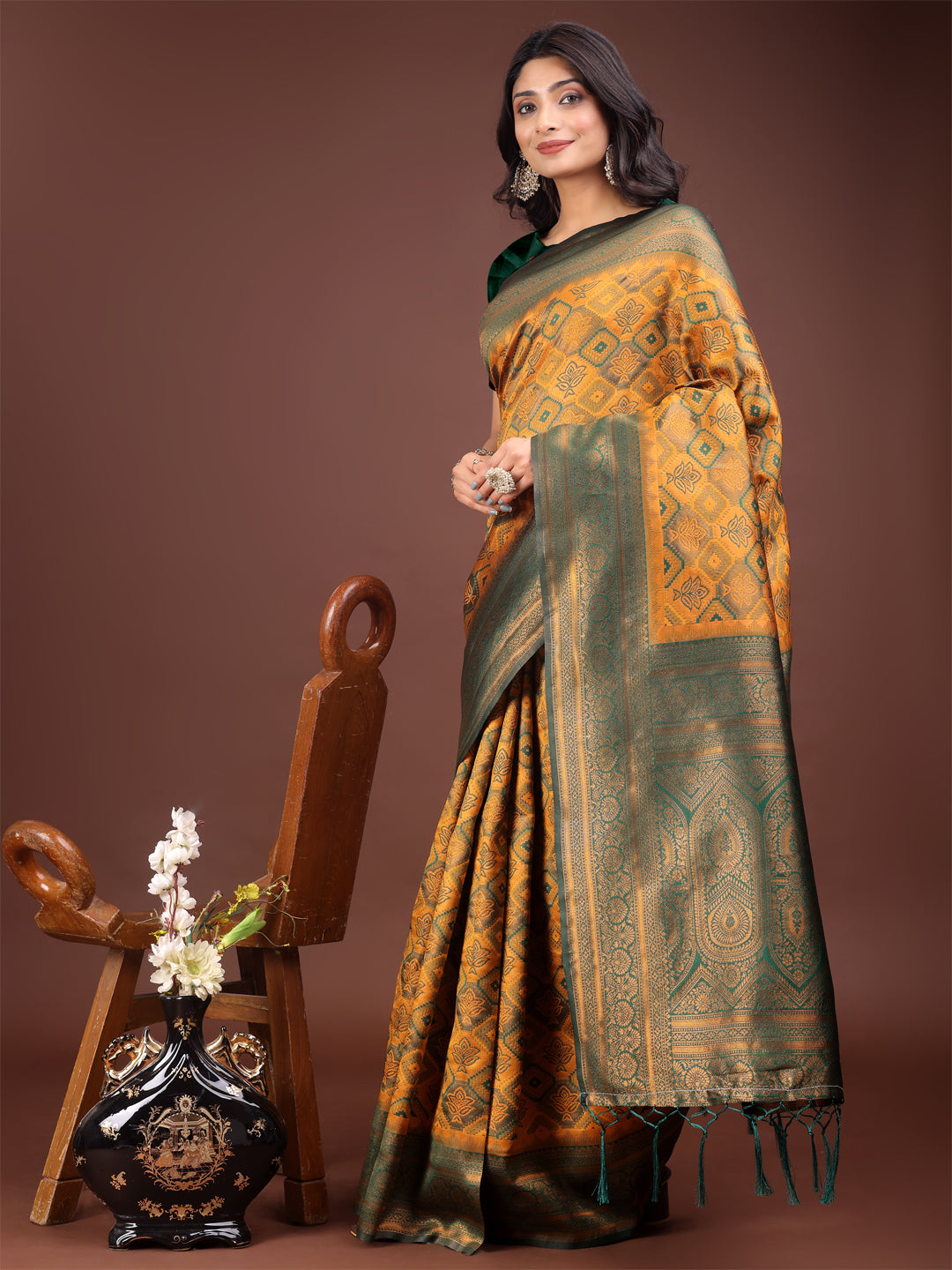 Astita Majestic Red & Yellow Silk Saree with Rich Woven Pallu - A Regal Touch for Special Moments - Distacart