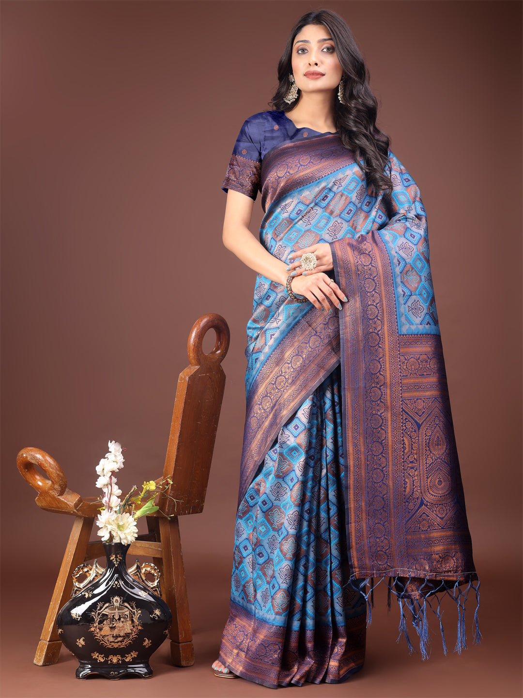Astita Majestic Red & Sky Blue Silk Saree with Rich Woven Pallu - A Regal Touch for Special Moments - Distacart