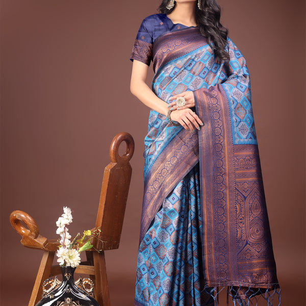 Astita Majestic Red & Sky Blue Silk Saree with Rich Woven Pallu - A Regal Touch for Special Moments - Distacart
