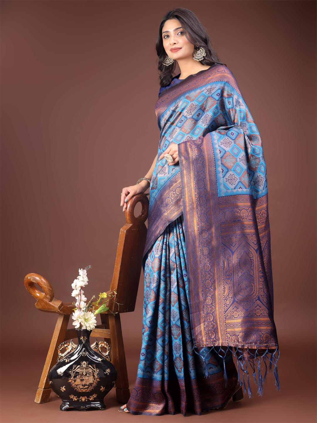 Astita Majestic Red & Sky Blue Silk Saree with Rich Woven Pallu - A Regal Touch for Special Moments - Distacart