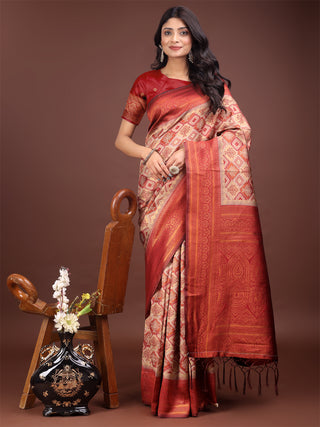 Astita Majestic Red & Cream Silk Saree with Rich Woven Pallu - A Regal Touch for Special Moments - Distacart