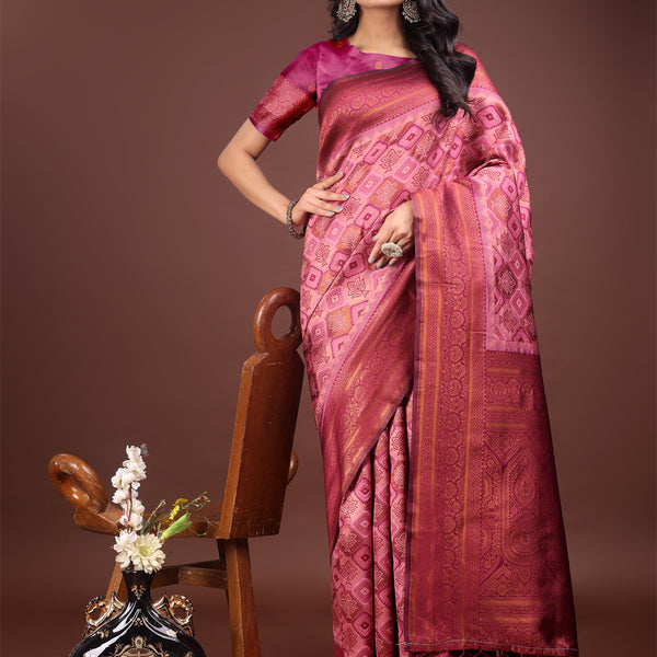 Astita Majestic Red & Light Pink Silk Saree with Rich Woven Pallu - A Regal Touch for Special Moments - Distacart