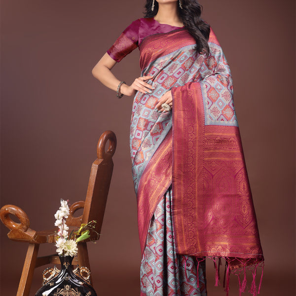 Astita Majestic Red & Teal Silk Saree with Rich Woven Pallu - A Regal Touch for Special Moments - Distacart