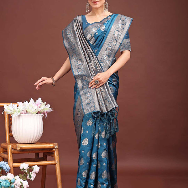 Astita Royal Blue Banarasi Silk Saree with Zari Weaving - A Timeless Tale of Elegance - Distacart