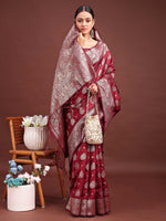 Thumbnail for Astita Maroon Banarasi Silk Saree with Zari Weaving - A Timeless Tale of Elegance - Distacart