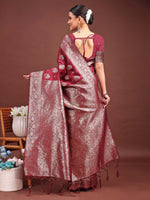 Thumbnail for Astita Maroon Banarasi Silk Saree with Zari Weaving - A Timeless Tale of Elegance - Distacart