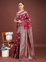 Thumbnail for Astita Maroon Banarasi Silk Saree with Zari Weaving - A Timeless Tale of Elegance - Distacart