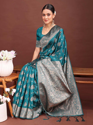 Astita Sea Green Banarasi Silk Saree with Zari Weaving - A Timeless Tale of Elegance - Distacart