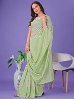 Thumbnail for Astita Light Green Lichi Silk Saree with Floral Weaving & Tassel Pallu - Elegant Festive & Party Wear Saree - Distacart