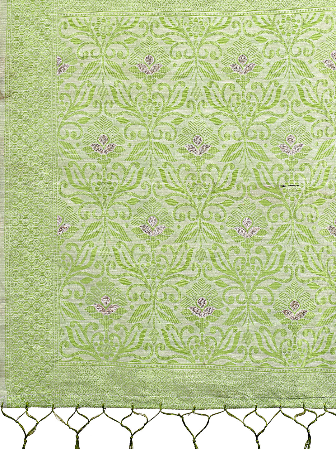 Astita Light Green Lichi Silk Saree with Floral Weaving & Tassel Pallu - Elegant Festive & Party Wear Saree - Distacart