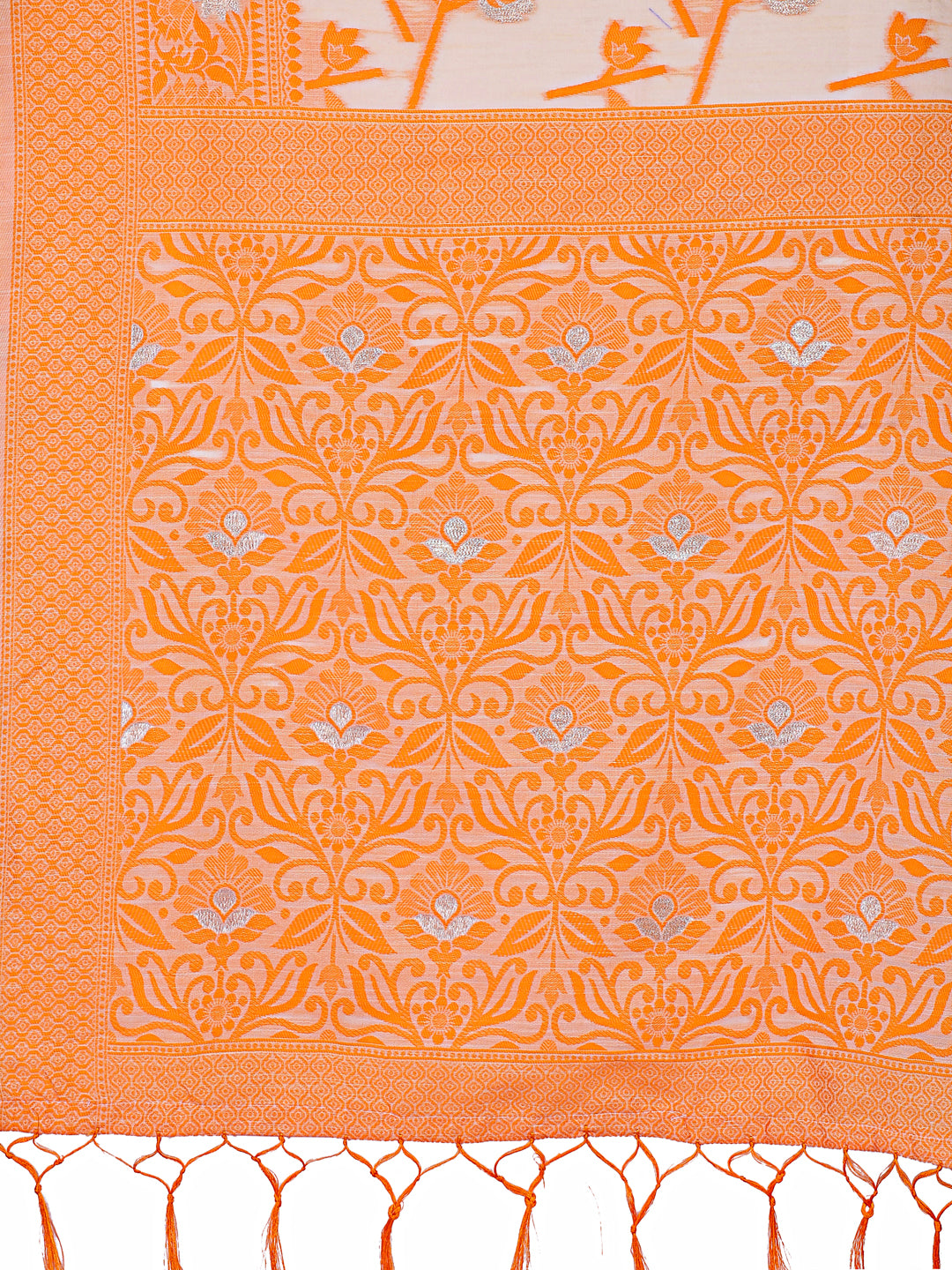 Astita Orange Lichi Silk Saree with Floral Weaving & Tassel Pallu - Elegant Festive & Party Wear Saree - Distacart