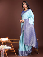 Thumbnail for Astita Graceful Teal & Blue Banarasi Silk Saree with Rich Zari Woven Border - Traditional Elegance for Celebrations - Distacart