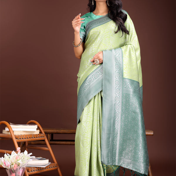 Astita Graceful Light Green & Green Banarasi Silk Saree with Rich Zari Woven Border - Traditional Elegance for Celebrations - Distacart