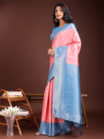 Thumbnail for Astita Graceful Peach & Blue Banarasi Silk Saree with Rich Zari Woven Border - Traditional Elegance for Celebrations - Distacart