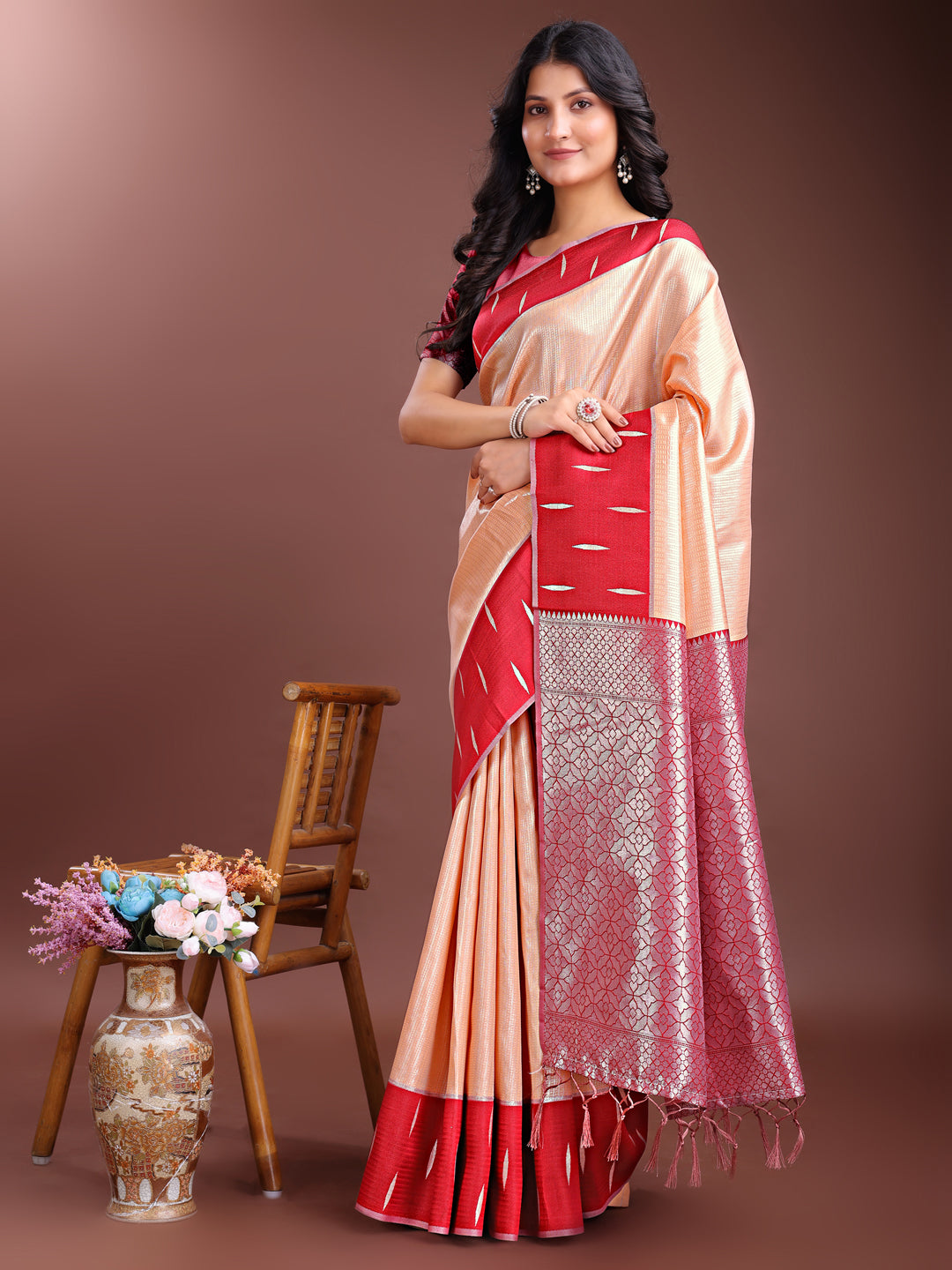 Astita Orange Lichi Silk Woven Zari Work Traditional Tassel Saree - Distacart