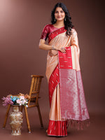 Thumbnail for Astita Orange Lichi Silk Woven Zari Work Traditional Tassel Saree - Distacart