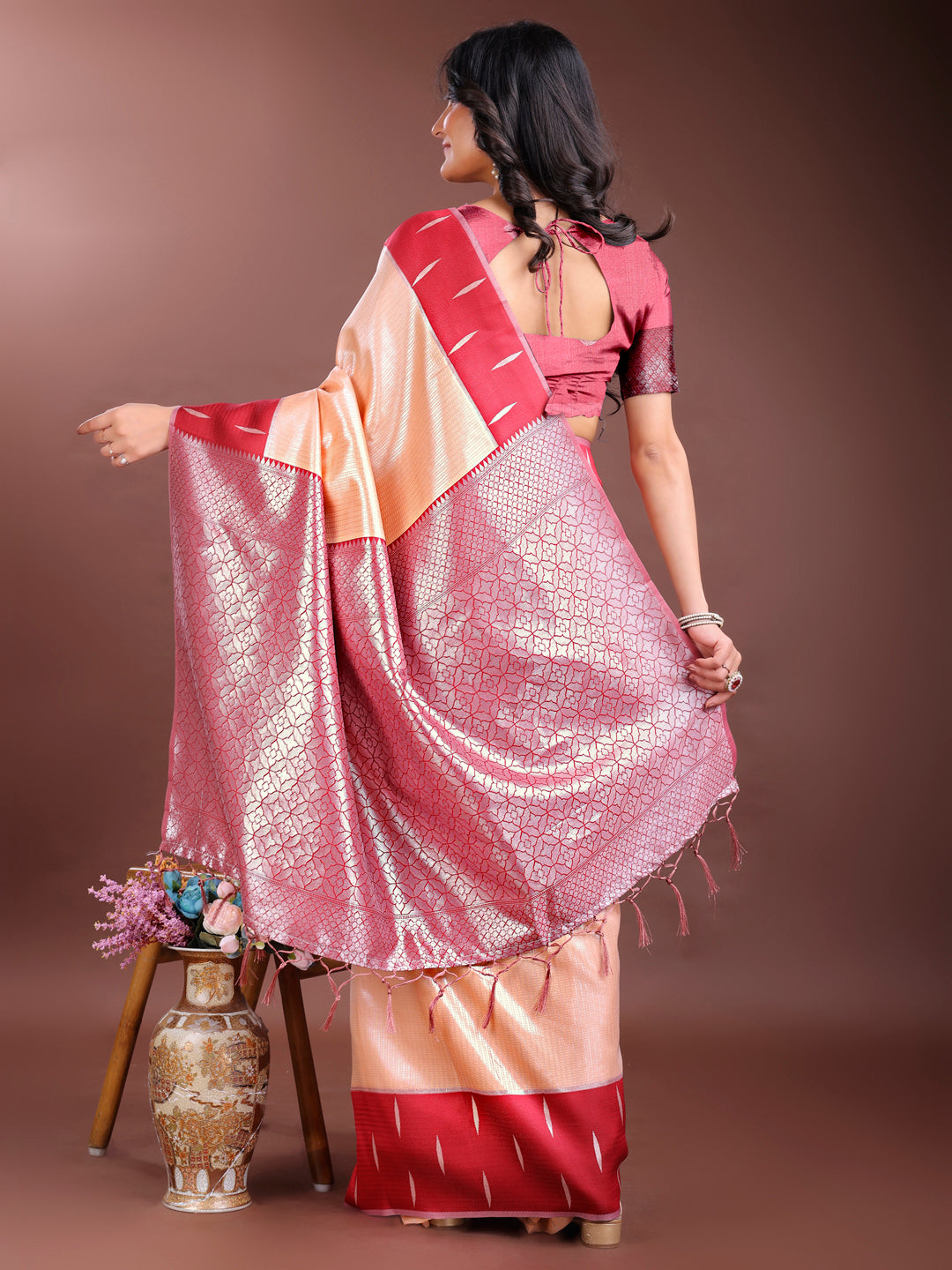 Astita Orange Lichi Silk Woven Zari Work Traditional Tassel Saree - Distacart