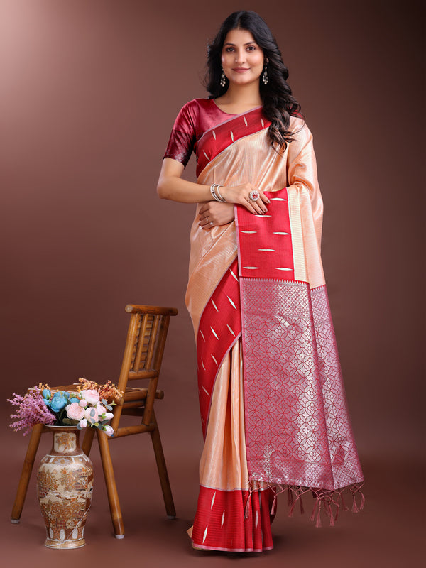 Astita Orange Lichi Silk Woven Zari Work Traditional Tassel Saree - Distacart