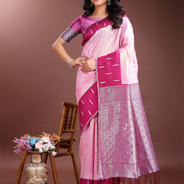 Astita Pink Lichi Silk Woven Zari Work Traditional Tassel Saree - Distacart