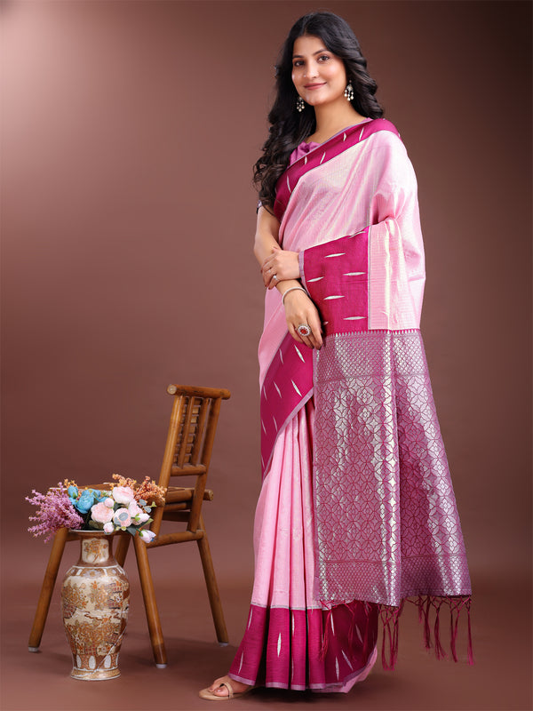 Astita Pink Lichi Silk Woven Zari Work Traditional Tassel Saree - Distacart