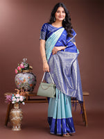 Thumbnail for Astita Sea Green Lichi Silk Woven Zari Work Traditional Tassel Saree - Distacart