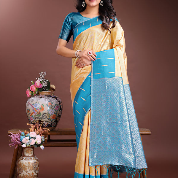 Astita Yellow Lichi Silk Woven Zari Work Traditional Tassel Saree - Distacart