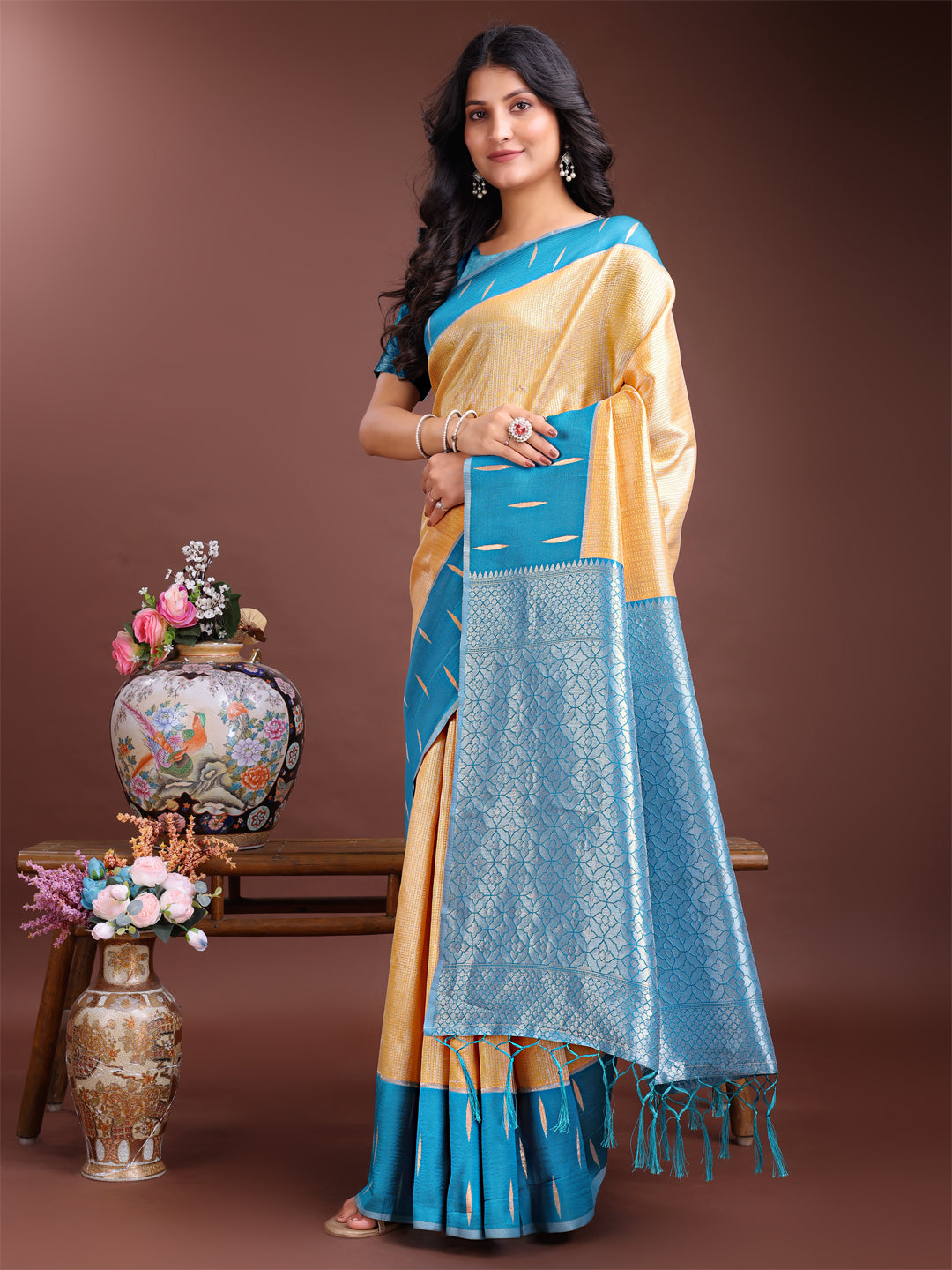 Astita Yellow Lichi Silk Woven Zari Work Traditional Tassel Saree - Distacart