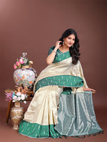 Thumbnail for Astita Cream Lichi Silk Woven Zari Work Traditional Tassel Saree - Distacart