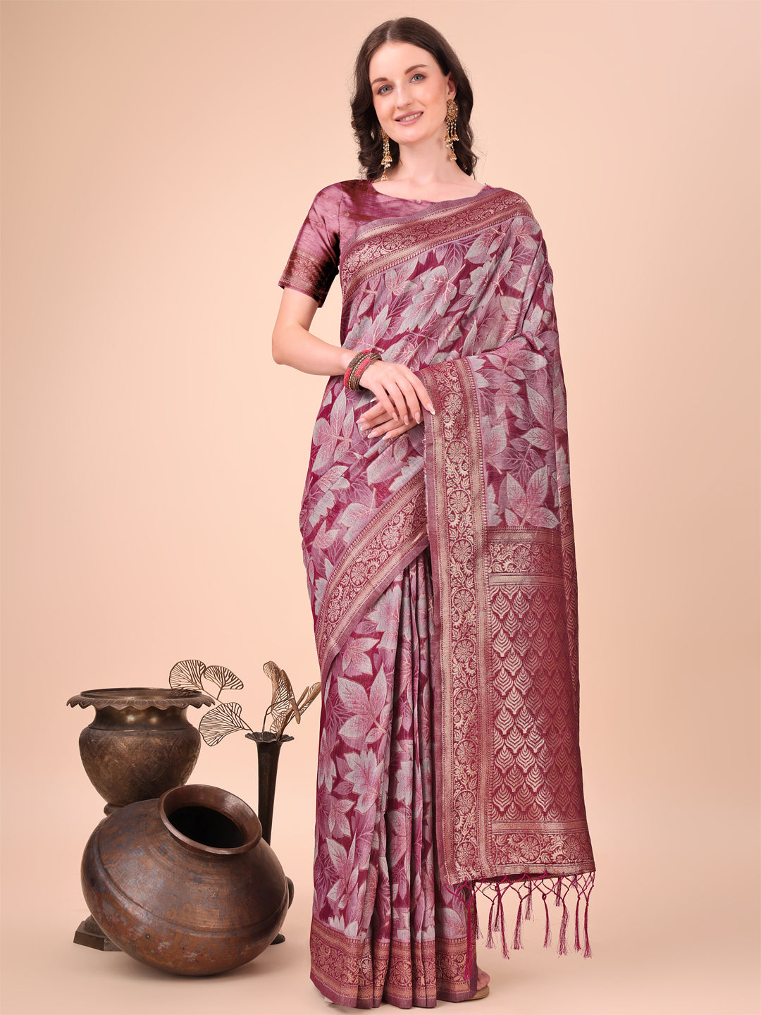 Astita Elegant Purple Cotton Silk Saree with Floral Design & Rich Pallu - Festive & Wedding Wear - Distacart
