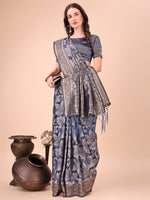 Thumbnail for Astita Elegant Navy Blue Cotton Silk Saree with Floral Design & Rich Pallu - Festive & Wedding Wear