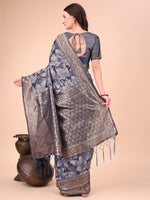 Thumbnail for Astita Elegant Navy Blue Cotton Silk Saree with Floral Design & Rich Pallu - Festive & Wedding Wear