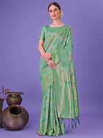 Thumbnail for Astita Elegant Green Floral Lichi Silk Saree with Zari Weaving and Rich Pallu - Wedding & Festive Wear Saree - Distacart