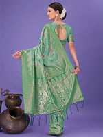 Thumbnail for Astita Elegant Green Floral Lichi Silk Saree with Zari Weaving and Rich Pallu - Wedding & Festive Wear Saree - Distacart