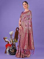 Thumbnail for Astita Elegant Purple Floral Lichi Silk Saree with Zari Weaving and Rich Pallu - Wedding & Festive Wear Saree - Distacart