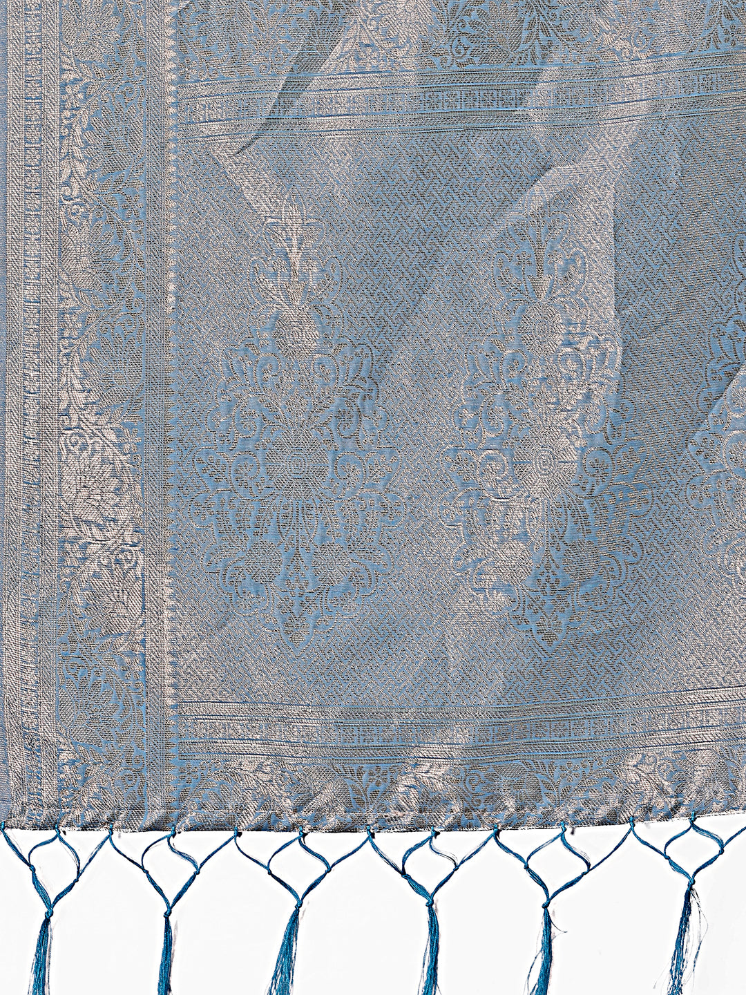 Astita Sky Blue Linen Cotton Saree with Golden Zari Leaf Design & Elegant Pallu - Festive | Office | Daily Wear - Distacart