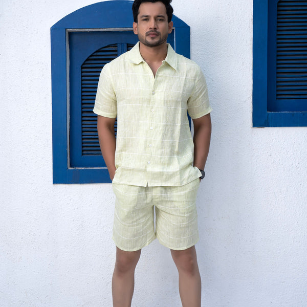 Noroke Sustainable fabric | 100% Linen Linen Embroidered Co-ord Set Men - Green - Distacart