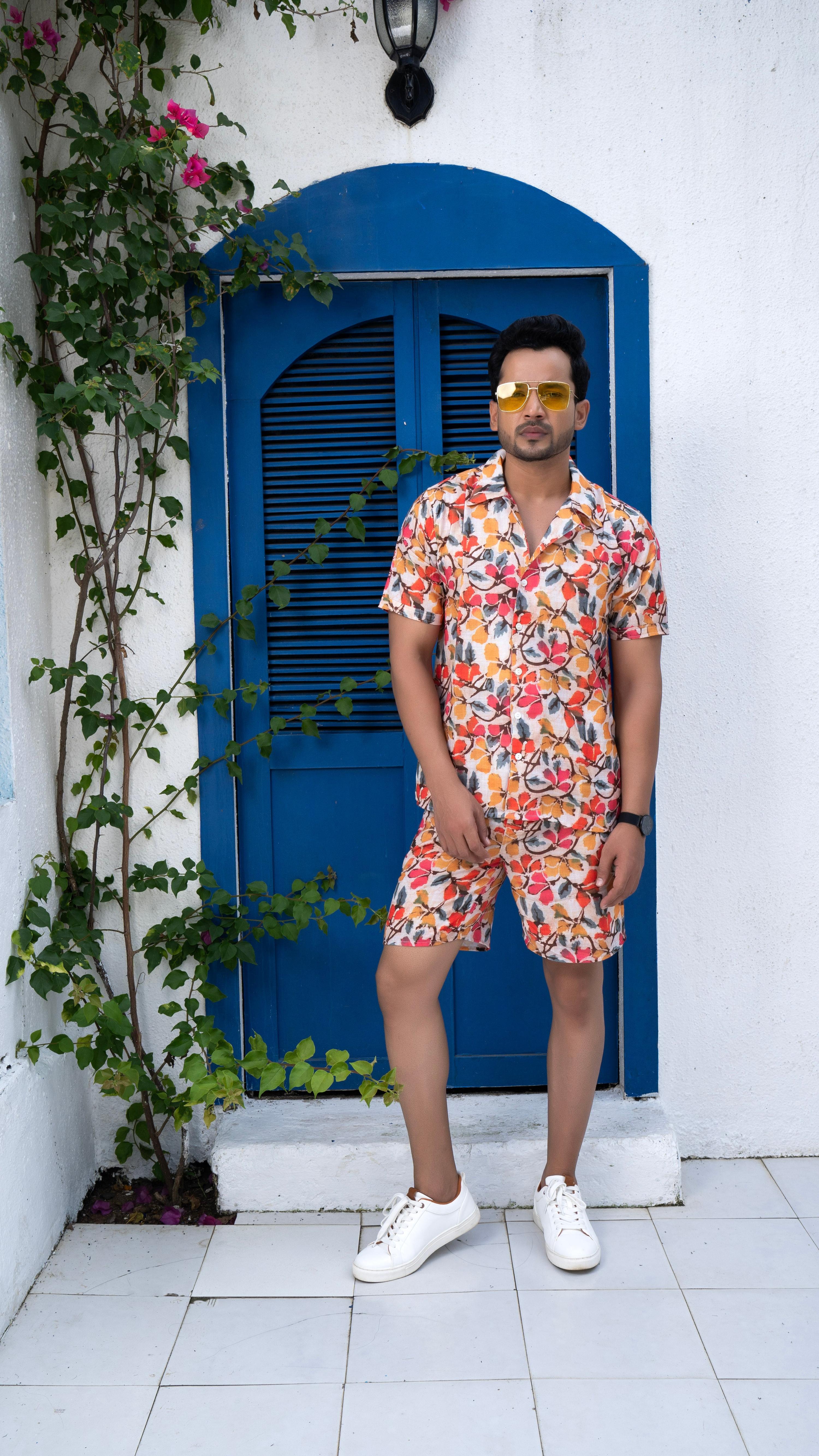 Noroke Sustainable fabric | Linen Linen Floral Print Co-ord Set Men - Distacart