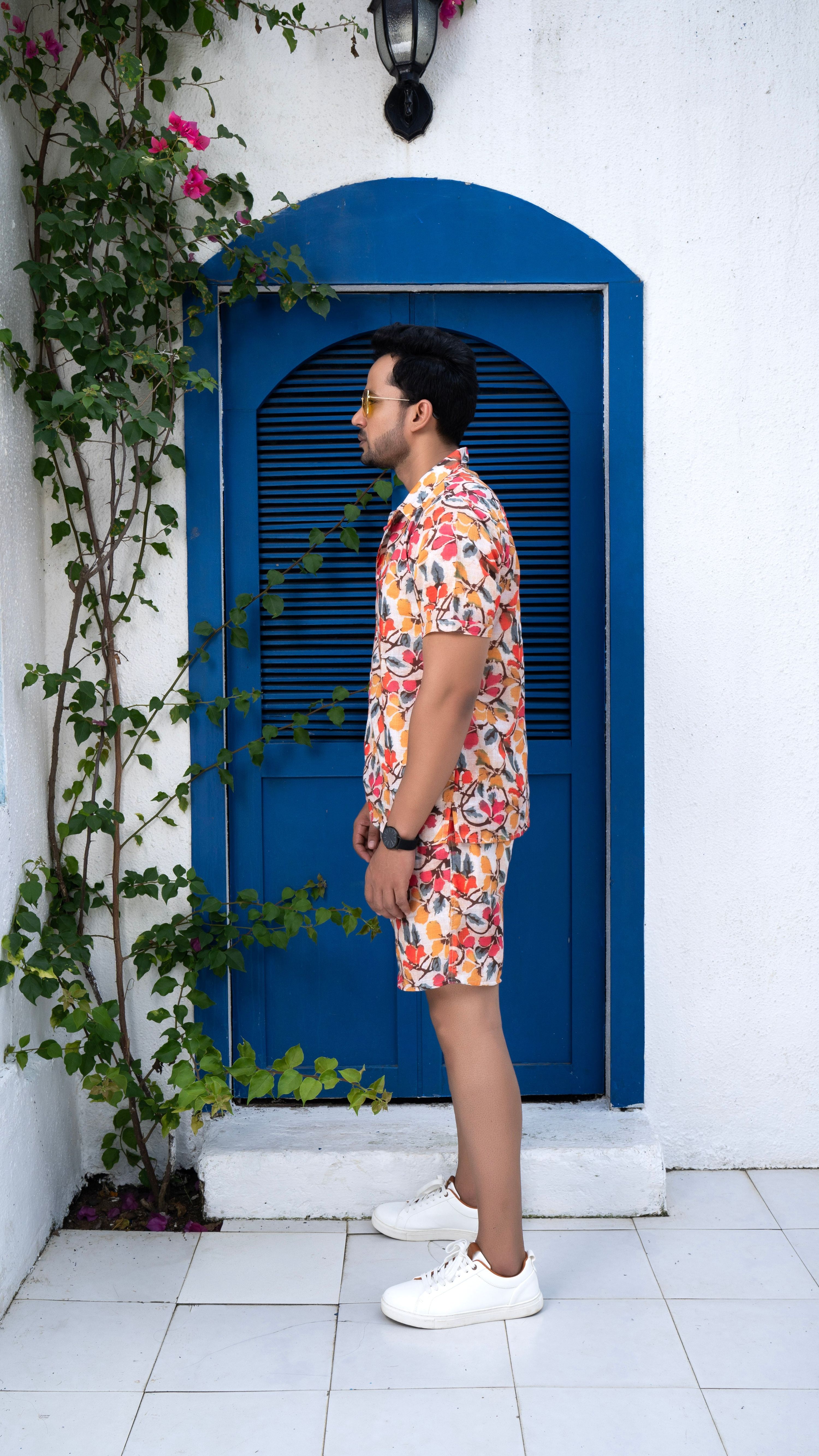 Noroke Sustainable fabric | Linen Linen Floral Print Co-ord Set Men - Distacart