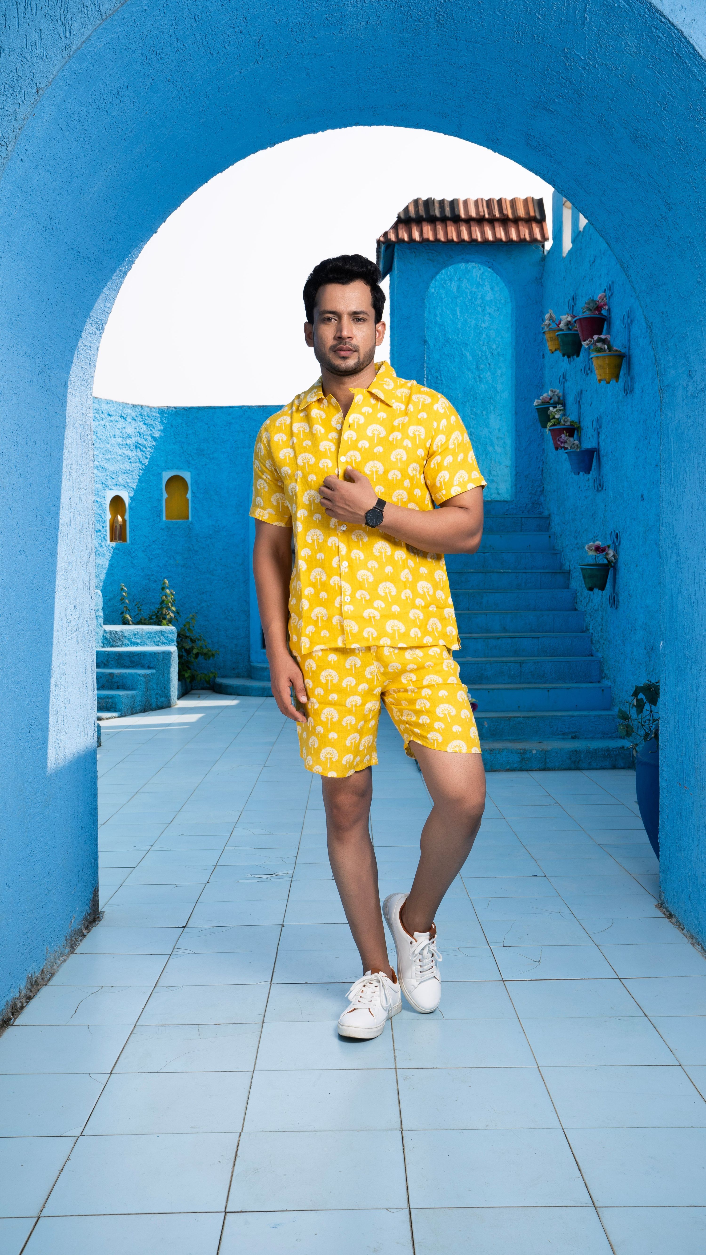 Noroke Sustainable fabric | 100% Linen Linen Mustard Co-ord Set Men - Mustard - Distacart