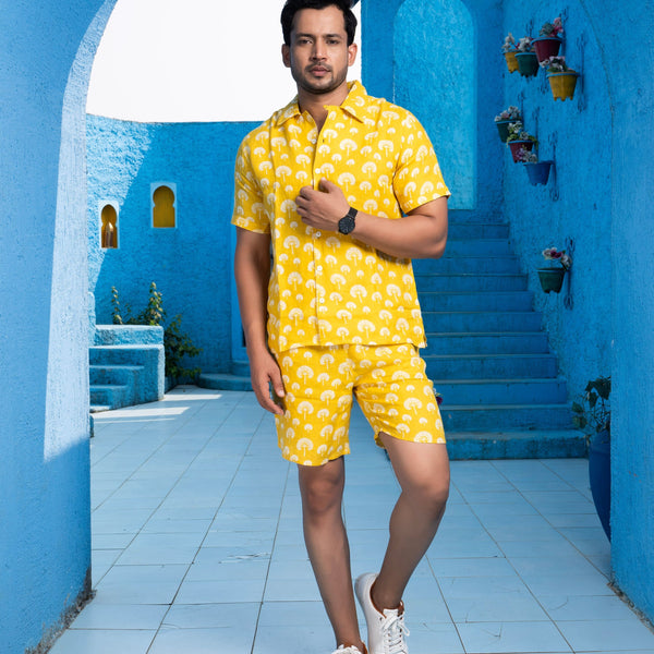 Noroke Sustainable fabric | 100% Linen Linen Mustard Co-ord Set Men - Mustard - Distacart