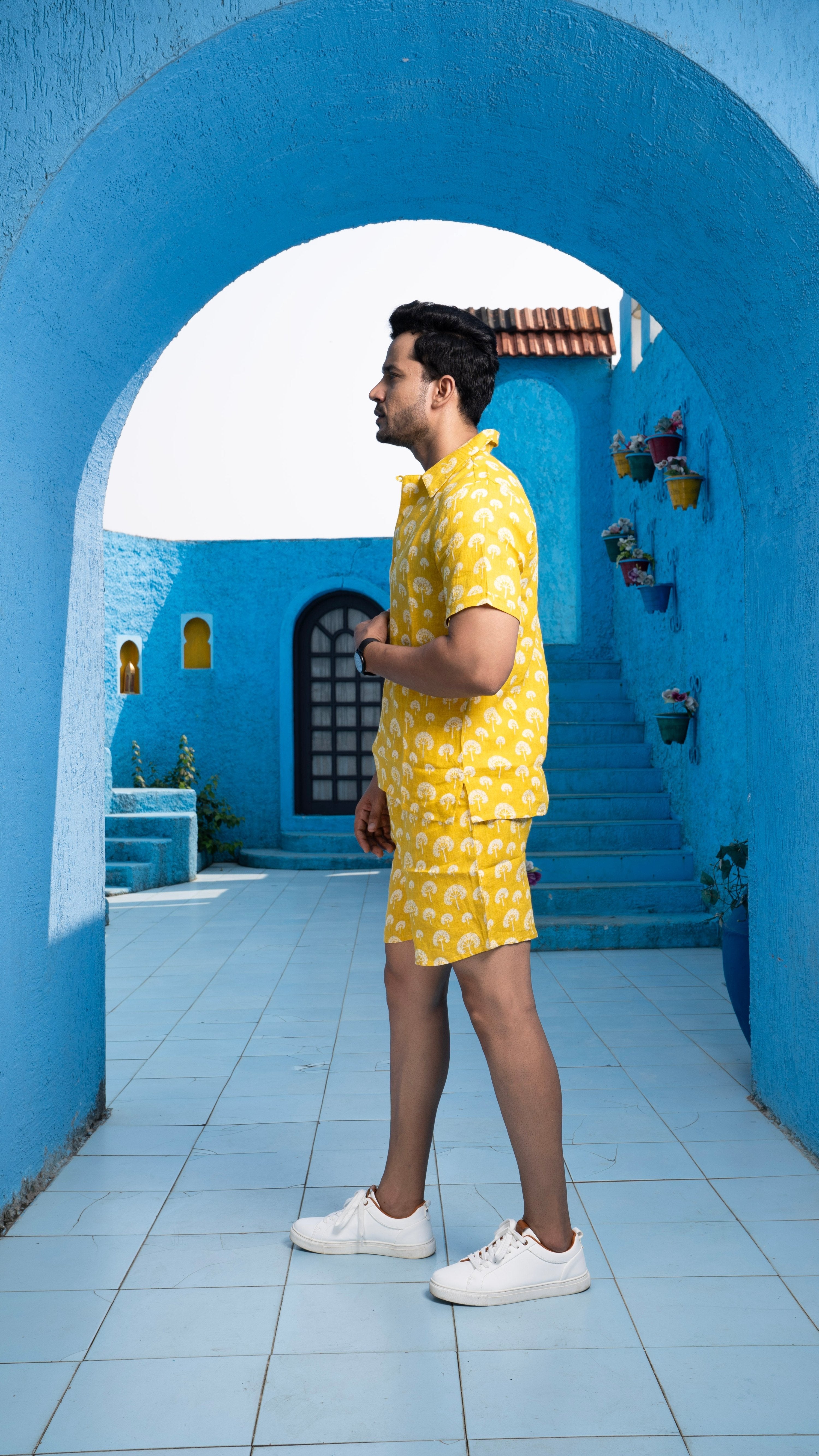 Noroke Sustainable fabric | 100% Linen Linen Mustard Co-ord Set Men - Mustard - Distacart