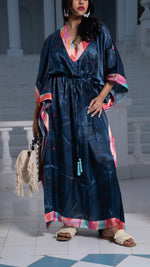 Thumbnail for Noroke Modal Steel Blue Printed Long Kaftan - Distacart